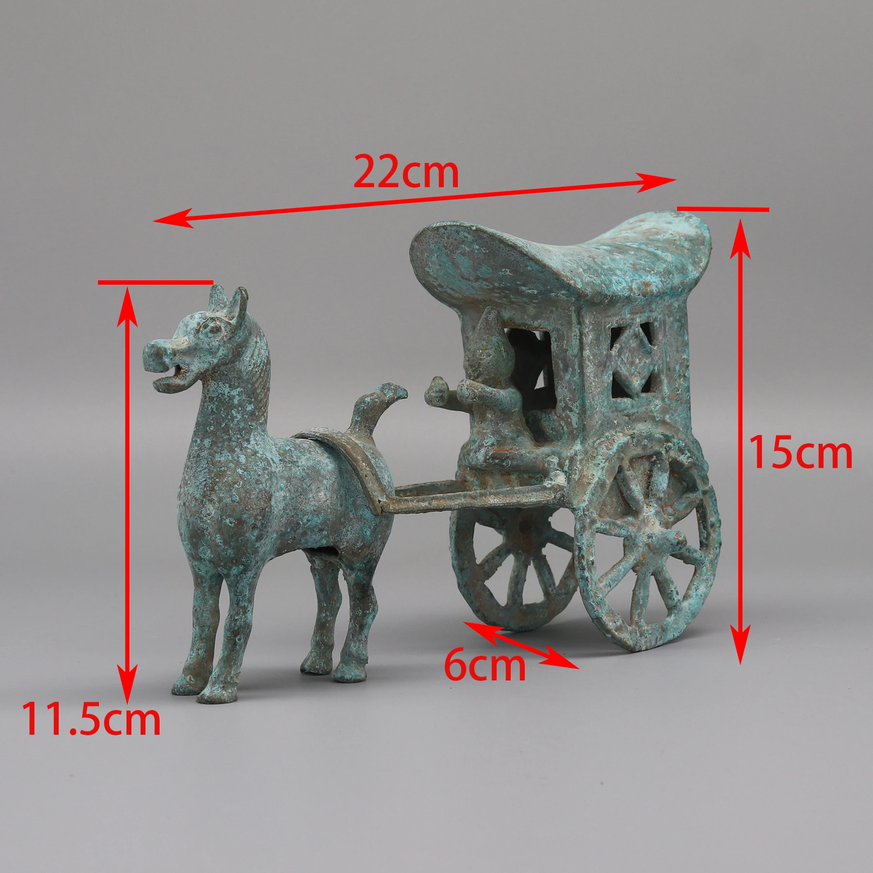 Ancient Bronze Chariot and Horse Reproduction, Collectible, Shelf Decoration