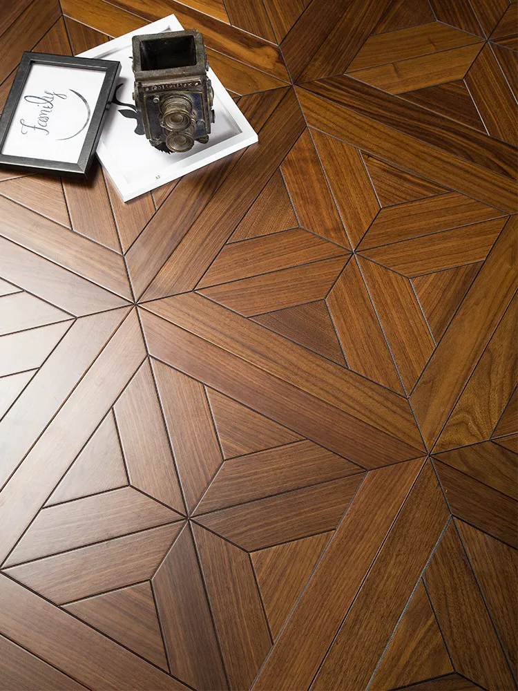 Solid wood parquet wood floor composite black walnut oak special-shaped art retro princess of versailles medium antique