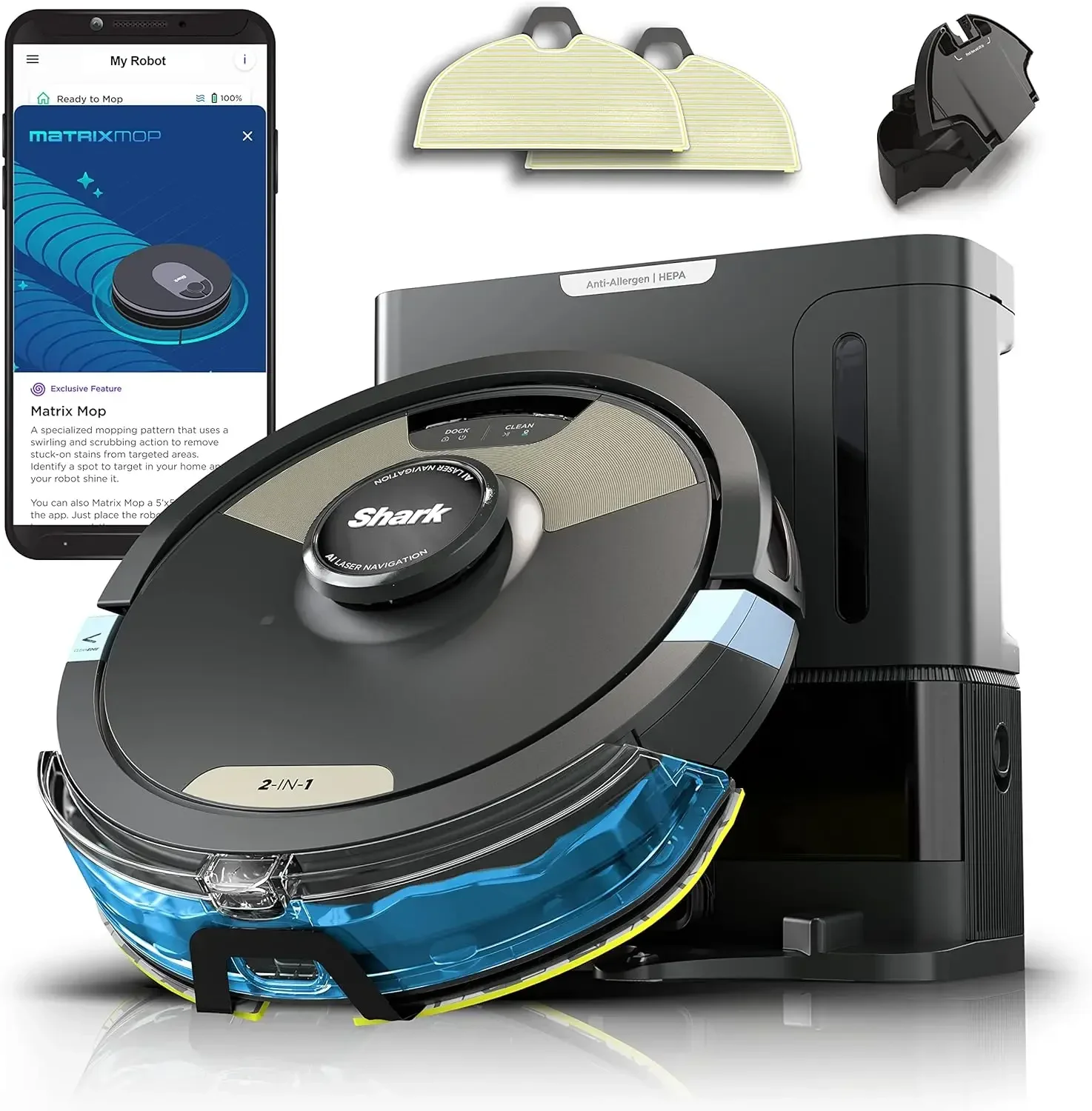 Shark Matrix Plus 2in1 Robot Vacuum & Mop with Sonic Mopping, Matrix Clean, Home Mapping, HEPA Bagless Self Empty Base