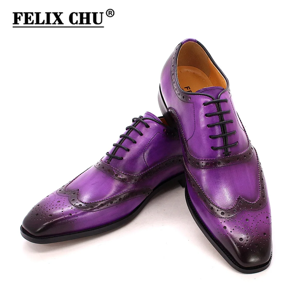 Chaussures Oxford faites à la main en cuir de veau véritable pour hommes, bout d\'aile, brogue, robe, classique, affaires, formelles, taille 7-12