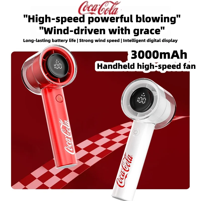 Coca Cola Portable Handheld Fan 3000mAh USB Battery Rechargeable High Speed Fans LED Digital Display For Travel Camping Outdoor