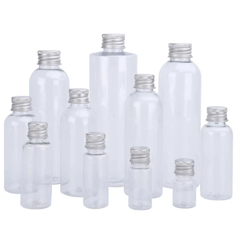 5Pcs 5/10/20/30/50/60/100ml Aluminum Cap PET Refillable Bottles Sample Container Jar Plastic Leakproof Sealing PET Bottles