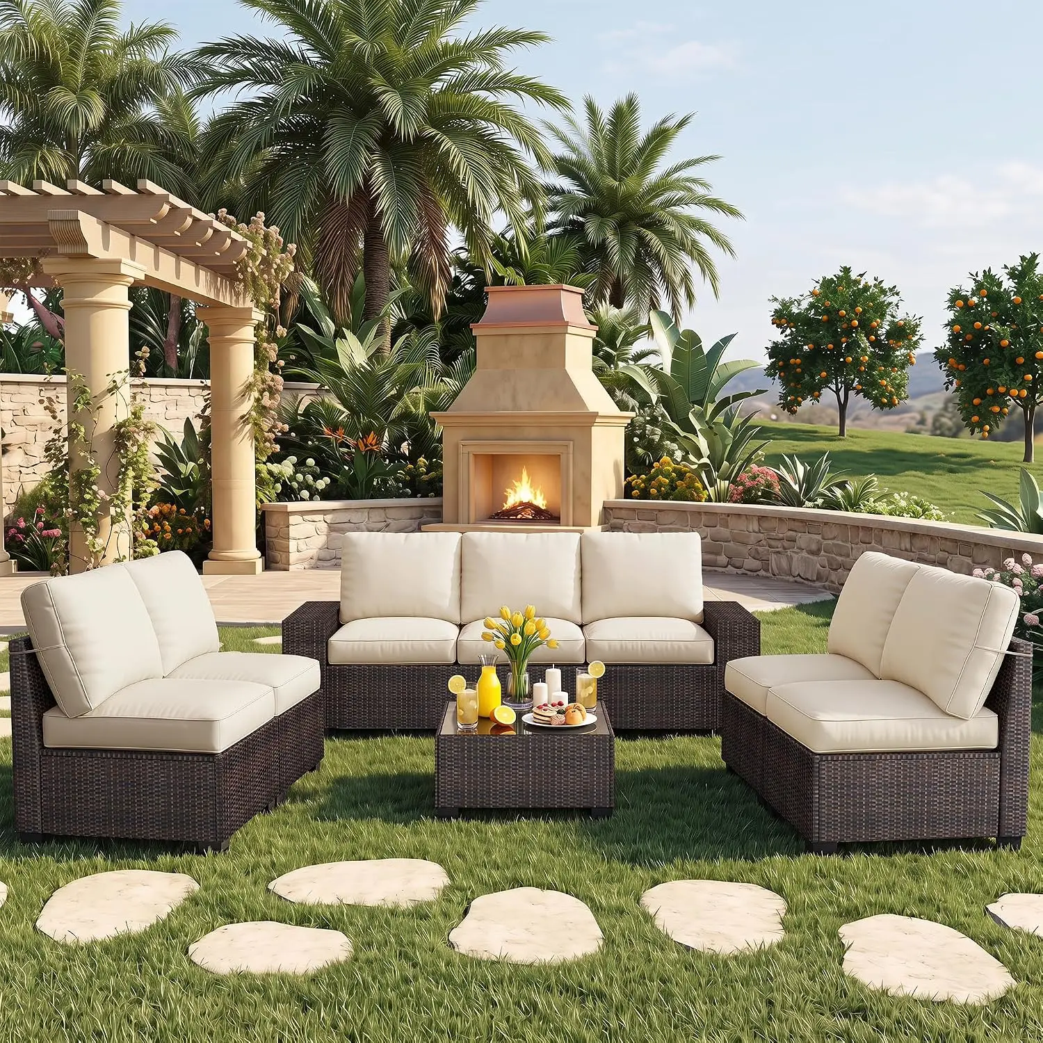 8 Piece Patio Furniture Sets, Modern Outdoor Sectional Sofa w/Wide Armrest, Customized