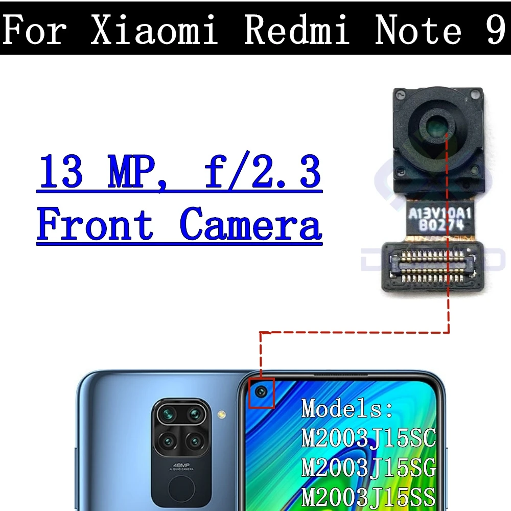 Rear camera flex cable for Xiaomi Redmi Note 9 note9, front selfie, small face, main, glass lens, spare parts