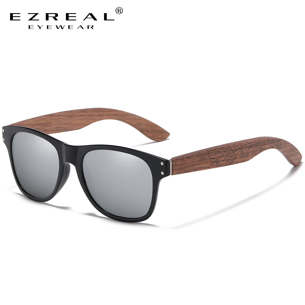 EZREAL  2023 Wooden Sunglasses Men's polarized fashion Black Walnut Sunglasses Log Black Eco-friendly Degradable Blue 8001AH