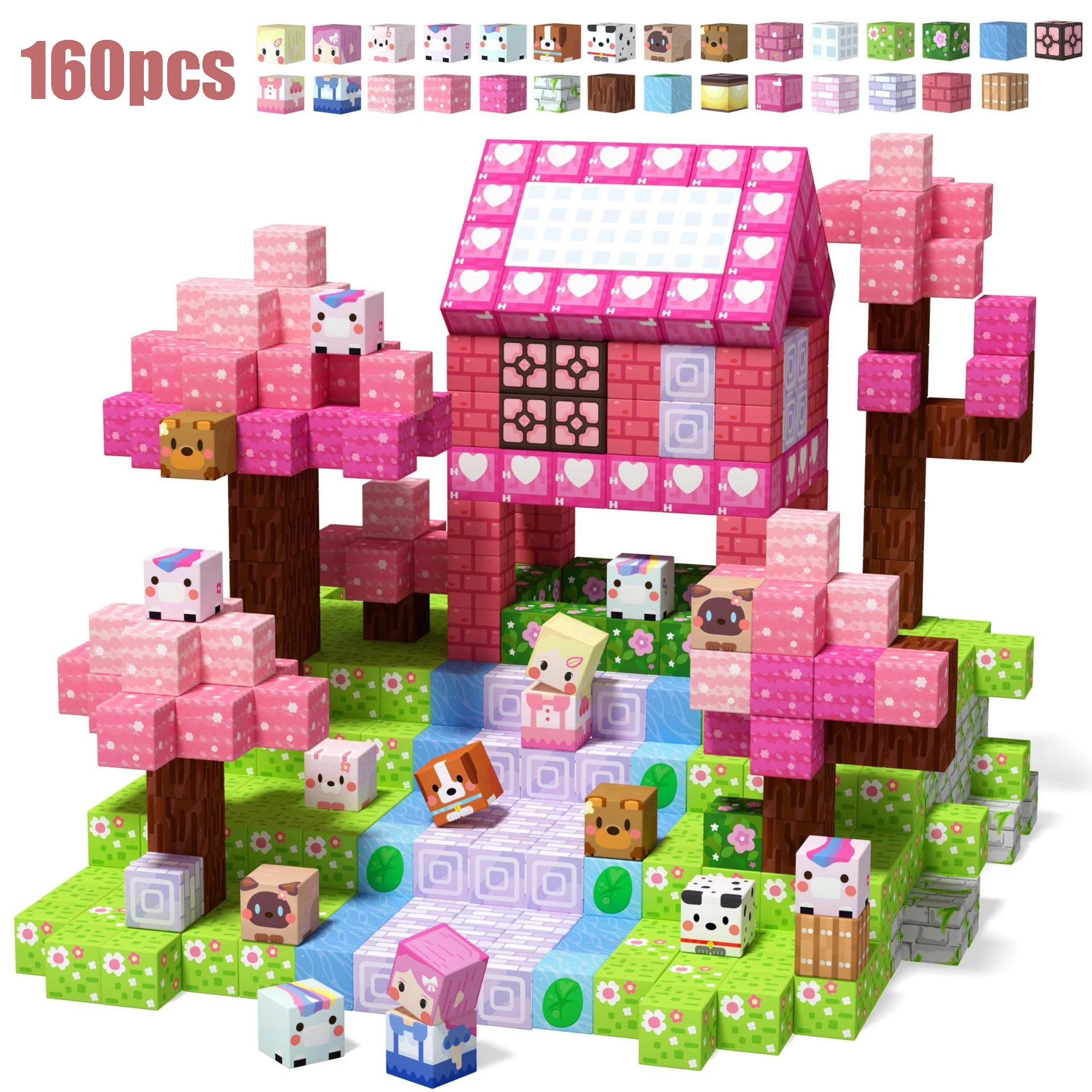 

Magnetic Building Blocks Mine World Magnet Pink Girly Heart Blossom Cave Plant Zombies Cubes Set Brick Cube Toys Children Gifts