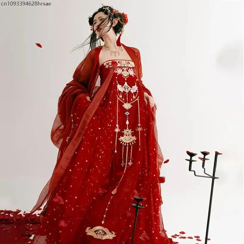 

Chinese Hanfu Dress Tang Dynasty Adult red Hanfu Women's Wedding dress Ancient Skirt palace embroidered print Hanfu Full Set