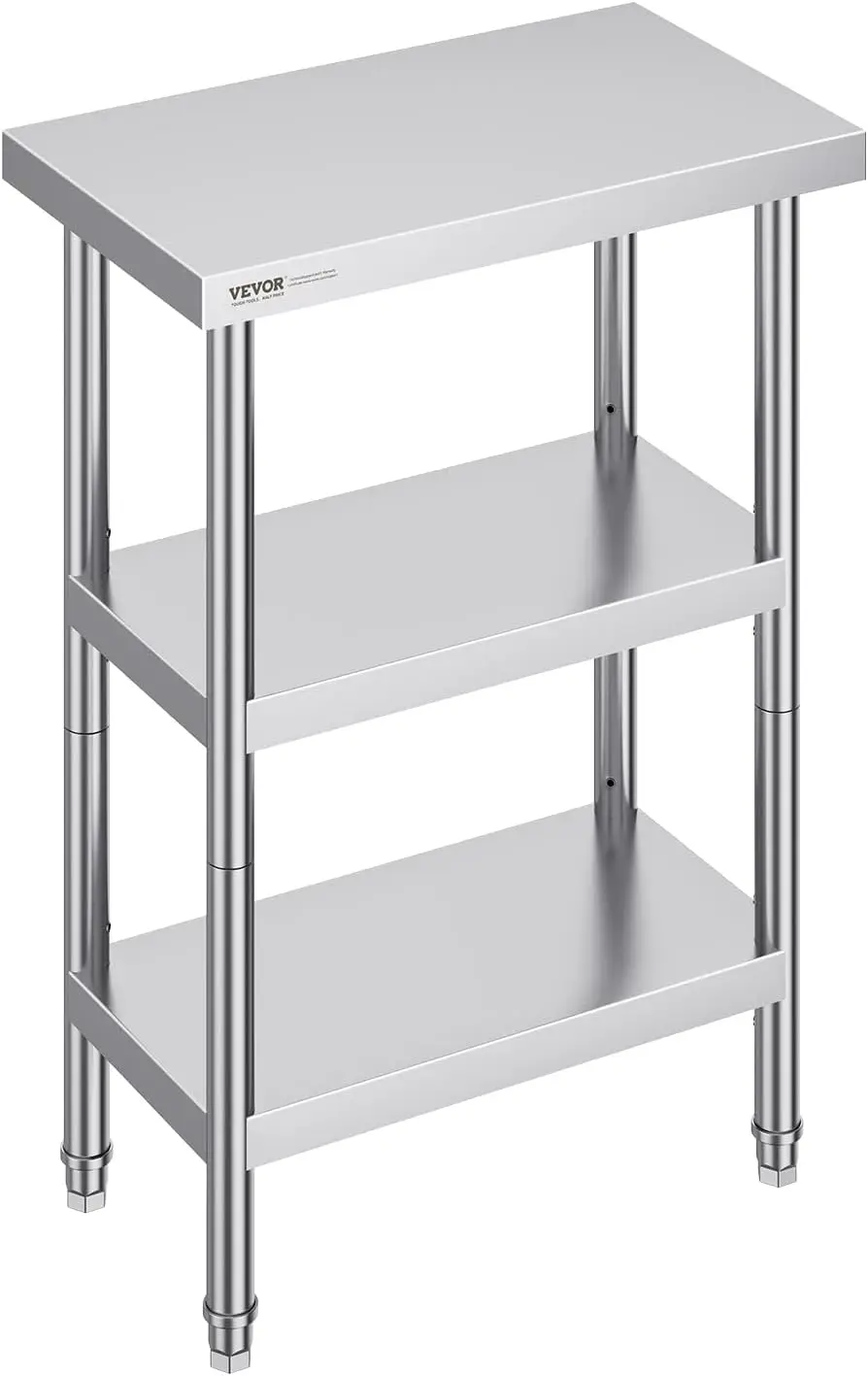 

Stainless Steel Food Prep Table, 14 x 24 x 34 Inch Commercial Kitchen Worktable, with 2 Adjustable Undershelf