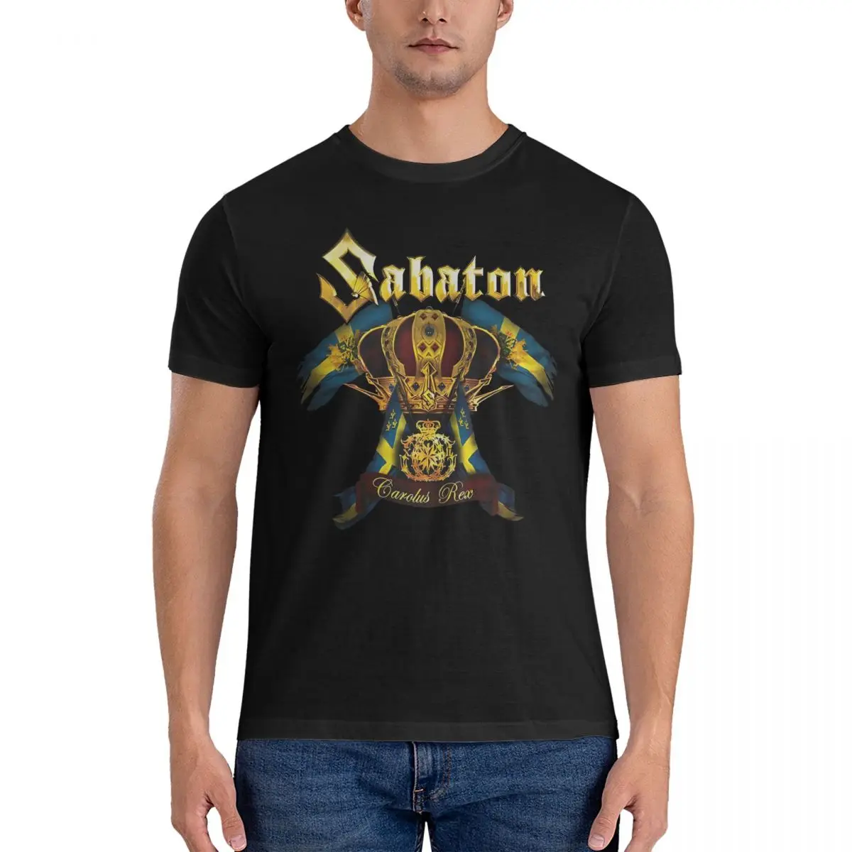 Carolus Crown T Shirts Men Cotton Vintage T-Shirt Round Collar S-Sabatoon Tees Short Sleeve Clothes Birthday Present