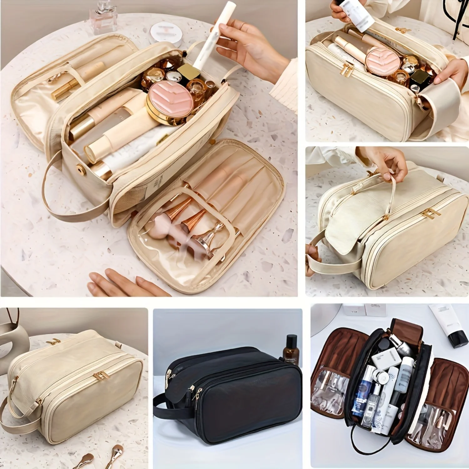 Women's Multifunctional Cosmetic Bag Large Capacity Portable Travel Makeup Brush Toiletries  Bag