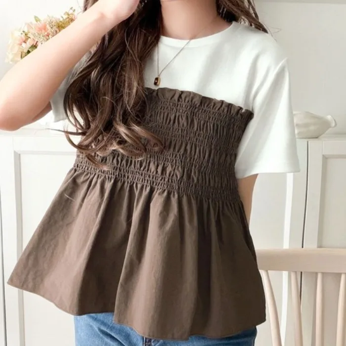 Japanese And Korean Style Foreign Trade Short-sleeved Summer Top, Patchwork Base Shirt, Short T-shirt