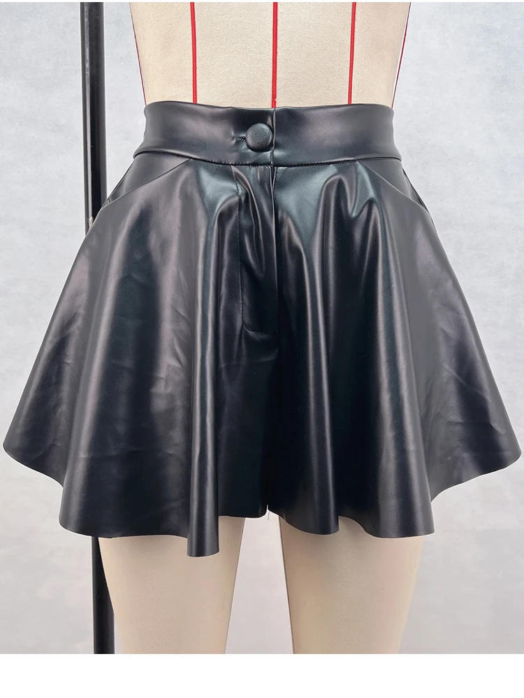 

High Waist Pleated Booty Shorts PU Faux Leather Hot Pants Zip Pantskirt Short Pantalon Sexy Clubwear Trunks Bermuda Streetwear