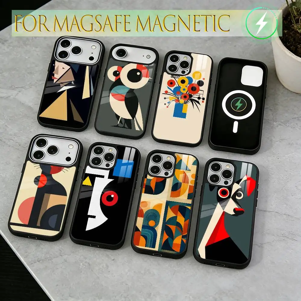 

Geometric Bauhaus Art Phone Case For iPhone17,16,15,14,13,12,11 Plus,Pro Magnetic with Magsafe Wireless Charging
