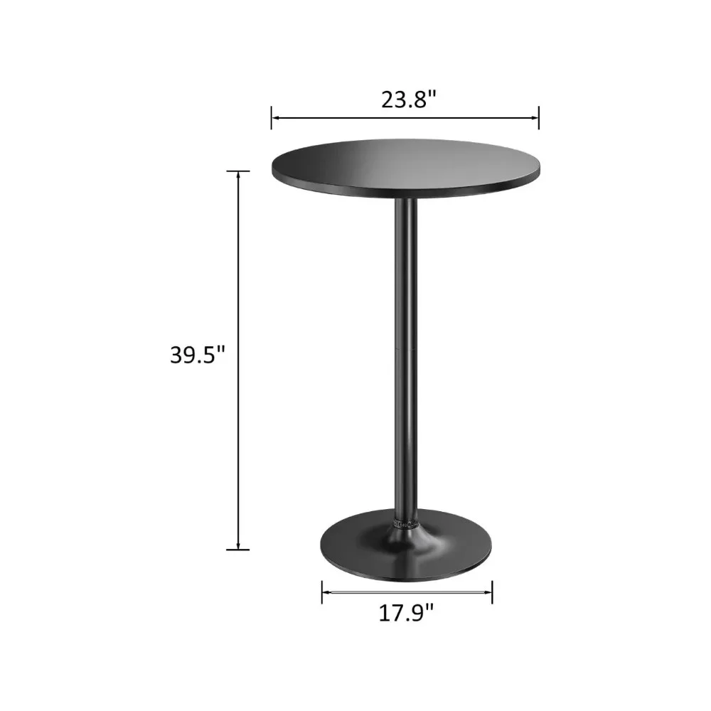 Tavern Bar Paquete de 2 mesas de cóctel redondas de altura con barra Base de metal Mesa de obsidiana para encimera de MDF con patas negras 23,8" superior 39,5" de alto