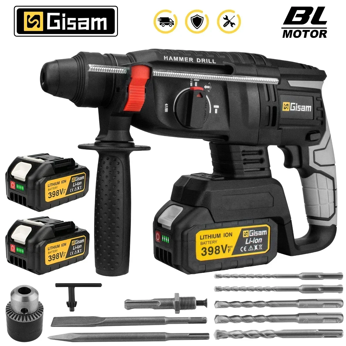 

Gisam Brushless Electric Hammer Drill 26MM Multifunctional Cordless Rechargeable Screwdriver Power Tool For Makita 18V Battery