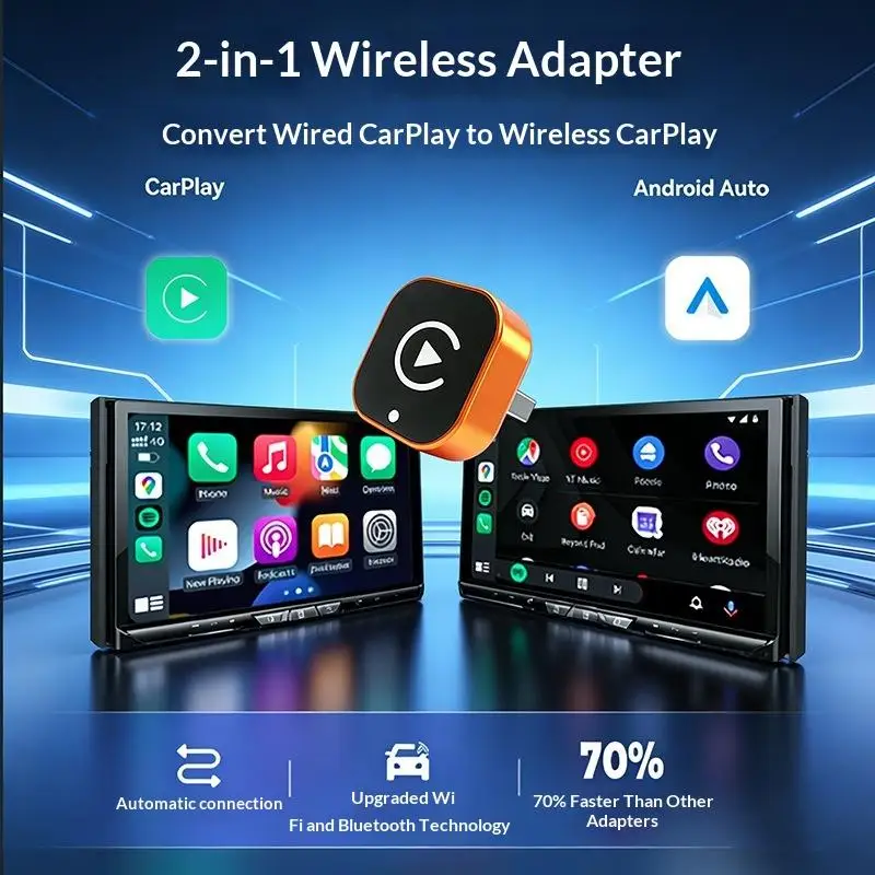 2in1 Wireless CarPlay Adapter Plug and Play Wired to Wireless Efficient Sync Car Entertainment Accessory for Any Car