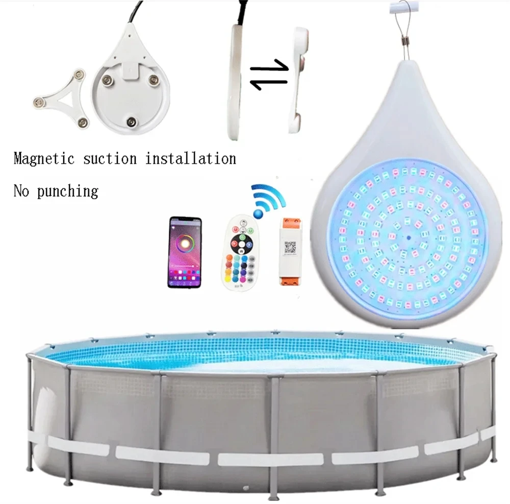 RGB lampu bawah air IP68, penyedot magnetik lampu kolam renang 25W kontrol aplikasi seluler tanpa meninju memasang pesta kolam dekorasi