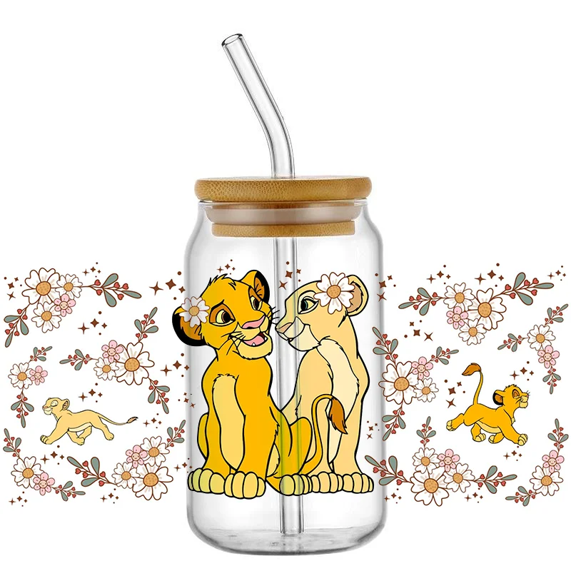 Miniso 3D kartun 16oz Libbey UV cangkir DTF bungkus Lion King transfer stiker DIY Mug label kustom stiker tahan lama tahan air