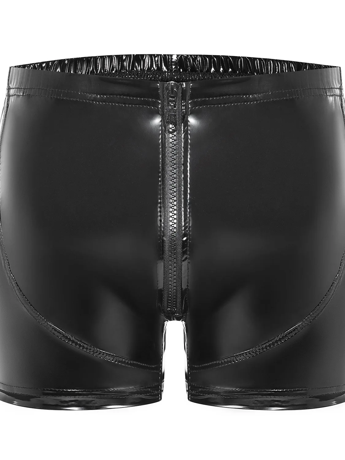 

Fashion Sexy High Waisted PU Shiny Leather High Gloss Shorts Men's Slim Zipper Open Crotch Casual Versatile Shorts KOFY