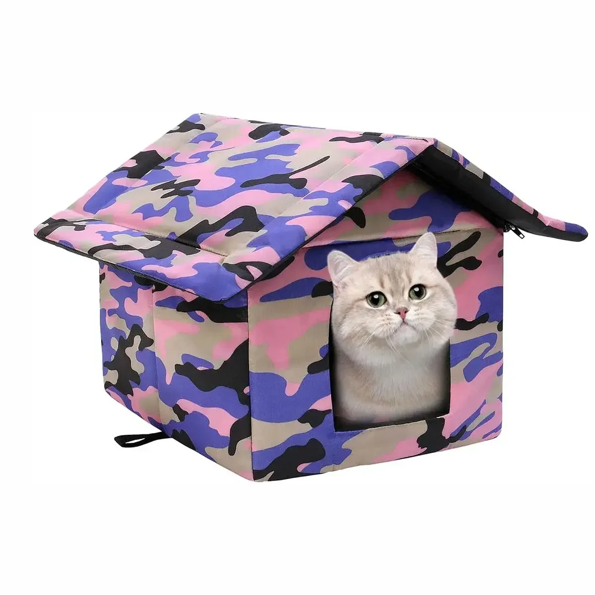 Purple Camouflage House for Outdoor Cats and Dogs, Waterproof, Weatherproof, Warm, Feral, Pet House, Stray Cats Shelter