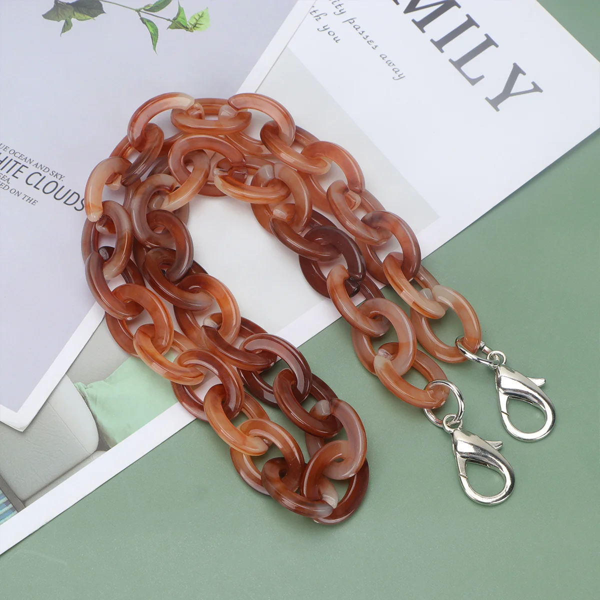 60 سنتيمتر حقيبة سلسلة الاكريليك سلسلة الزخرفية ملحق المزدوج نهاية سبيكة مشبك للإزالة أنيق استبدال حزام DIY بها بنفسك الصغيرة