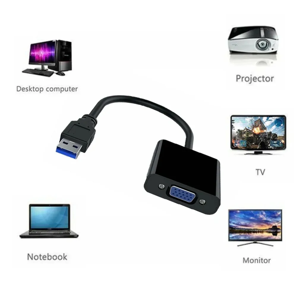 LccKaa USB 3.0 to VGA Adapter External Video Card Multi Display Converter for Win 7/8/10 Desktop Laptop PC Projector Monitor