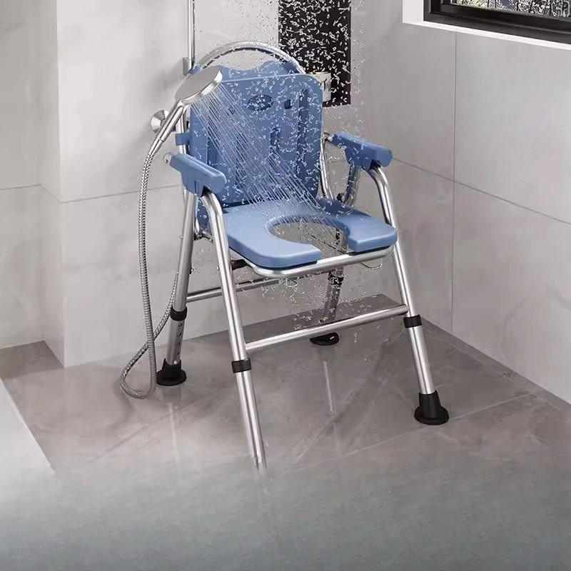 

Luxury Aluminium Shower Stool Blue Disability Design Ergonomic Shower Stool Portable Comfortable Sillas Plegables Home Furniture