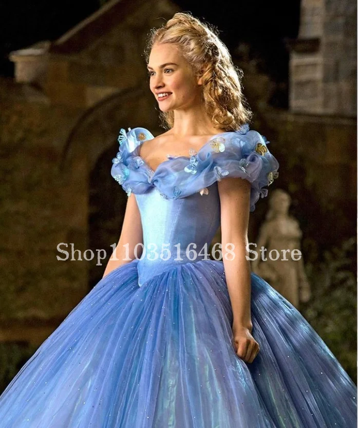 Fairytale Victorian Princess Evening Dresses Blue Elegant Strapless Glitter Applique Sequins Medieval Gowns Women\'s Evening