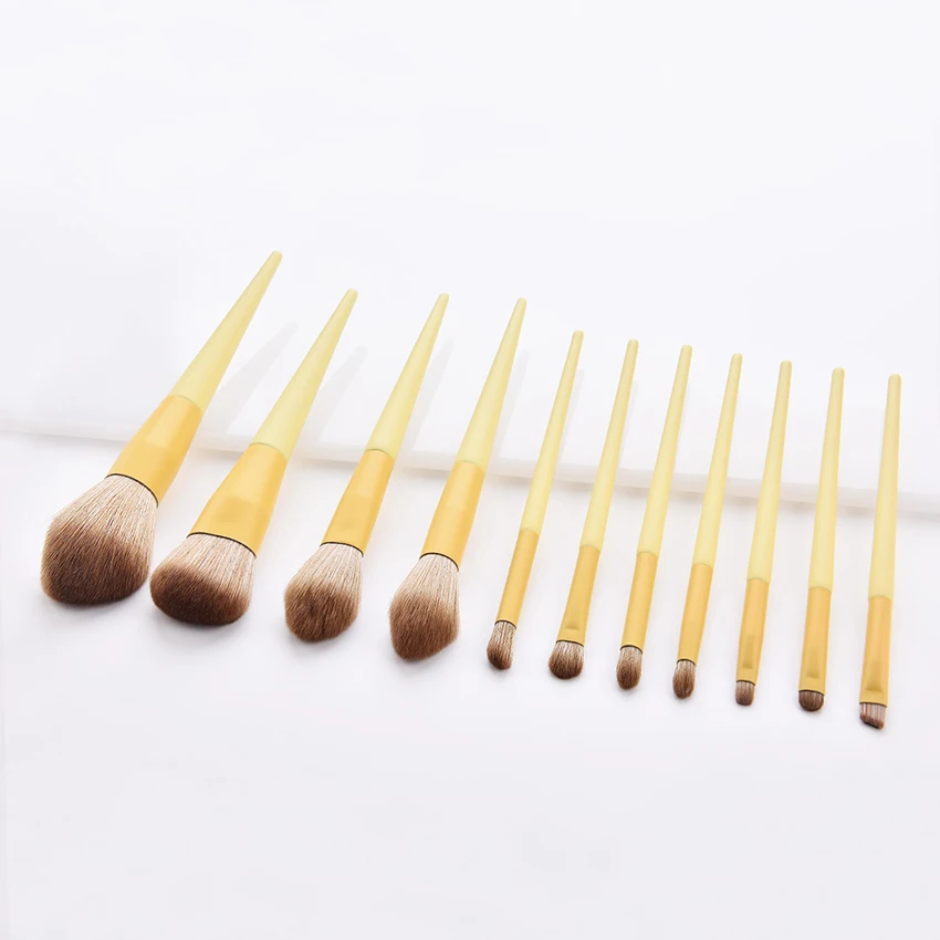 SAIANTTH wolf fur 11pcs cone yellow makeup brushes set professional cosmetic tool face eyes beauty foundation blush eyeshadow