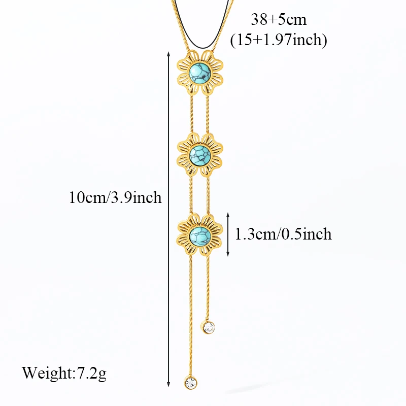 GANEMLY 316L Stainless Steel Creative Flower Necklace Earrings Set For Women Girl Fashion Long Pendant Jewelry Set Lady Gift