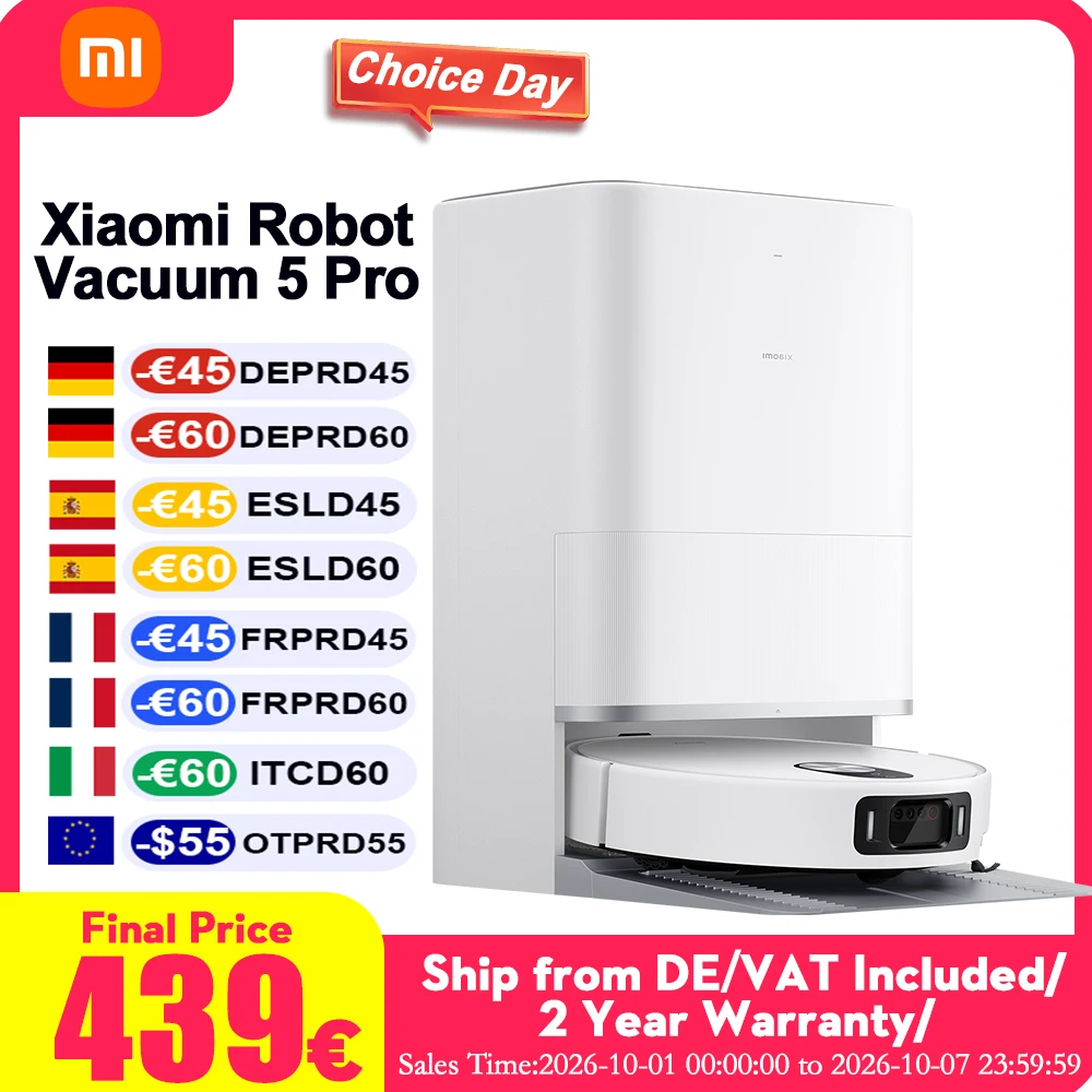 Robot aspirapolvere Xiaomi 5 Pro versione globale (X20+ versione aggiornata) per l'Europa, dispositivo per la pulizia domestica intelligente con video sorveglianza AI, smaltimento dello sporco,