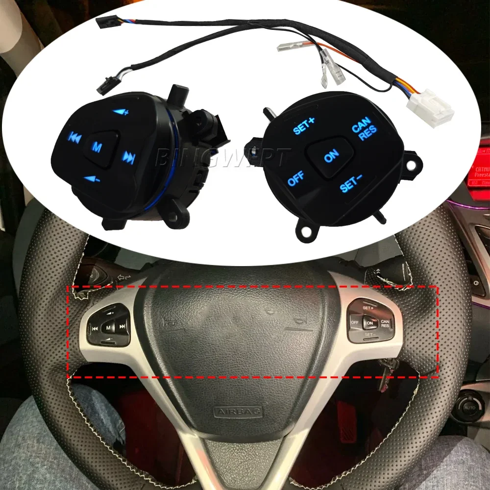 

Multifunction Steering Wheel Button Cruise Control Switch Blue Backlight For Ford Fiesta MK7 MK8 ST Ecosport 2013