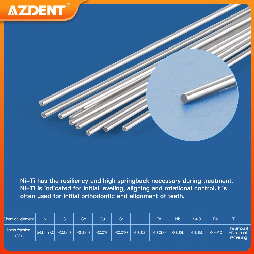 10 pacotes de fios de arco ortodôntico dental azdent super elástico niti redondo retangular forma ovoide arco superior inferior odontologia