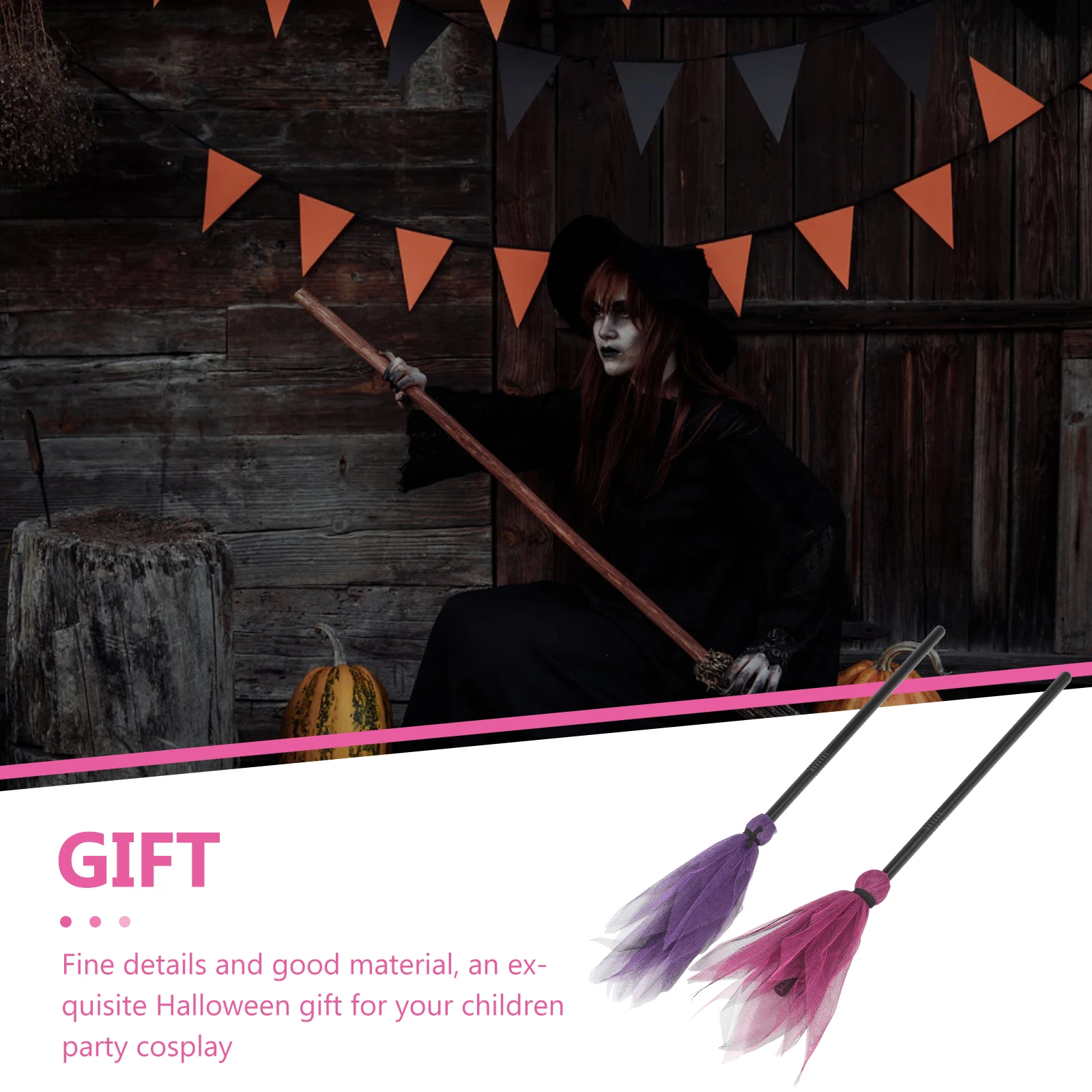 

2Pcs Witch Broom Halloween Decoration Plastic Broom Props Festival Party Cosplay Ornament Witch Gift Witches Broomstick
