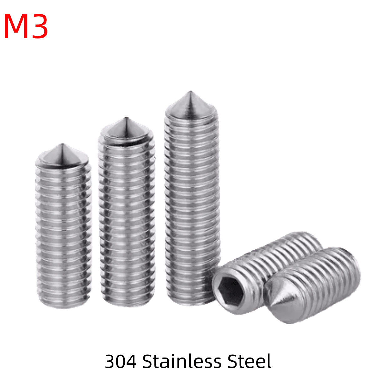 

M3 Metric 304 Stainless Steel Allen Head Hex Socket Cone Point Set Screws Tapered End Headless Bolts DIN 914