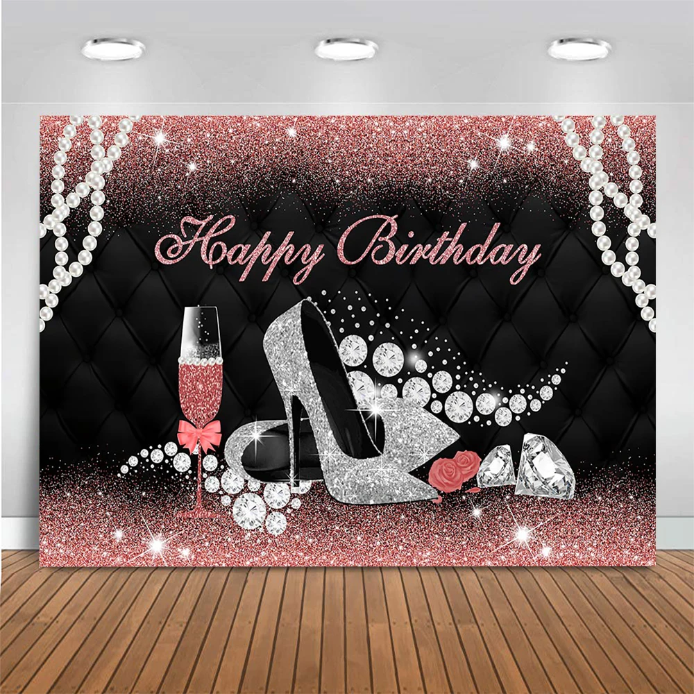 Mocsicka-Fondo de fotografía para fiesta de cumpleaños de mujer, telón de fondo de tacón alto para niña, decoración de pastel, brillo, diamante, teléfono, estudio fotográfico