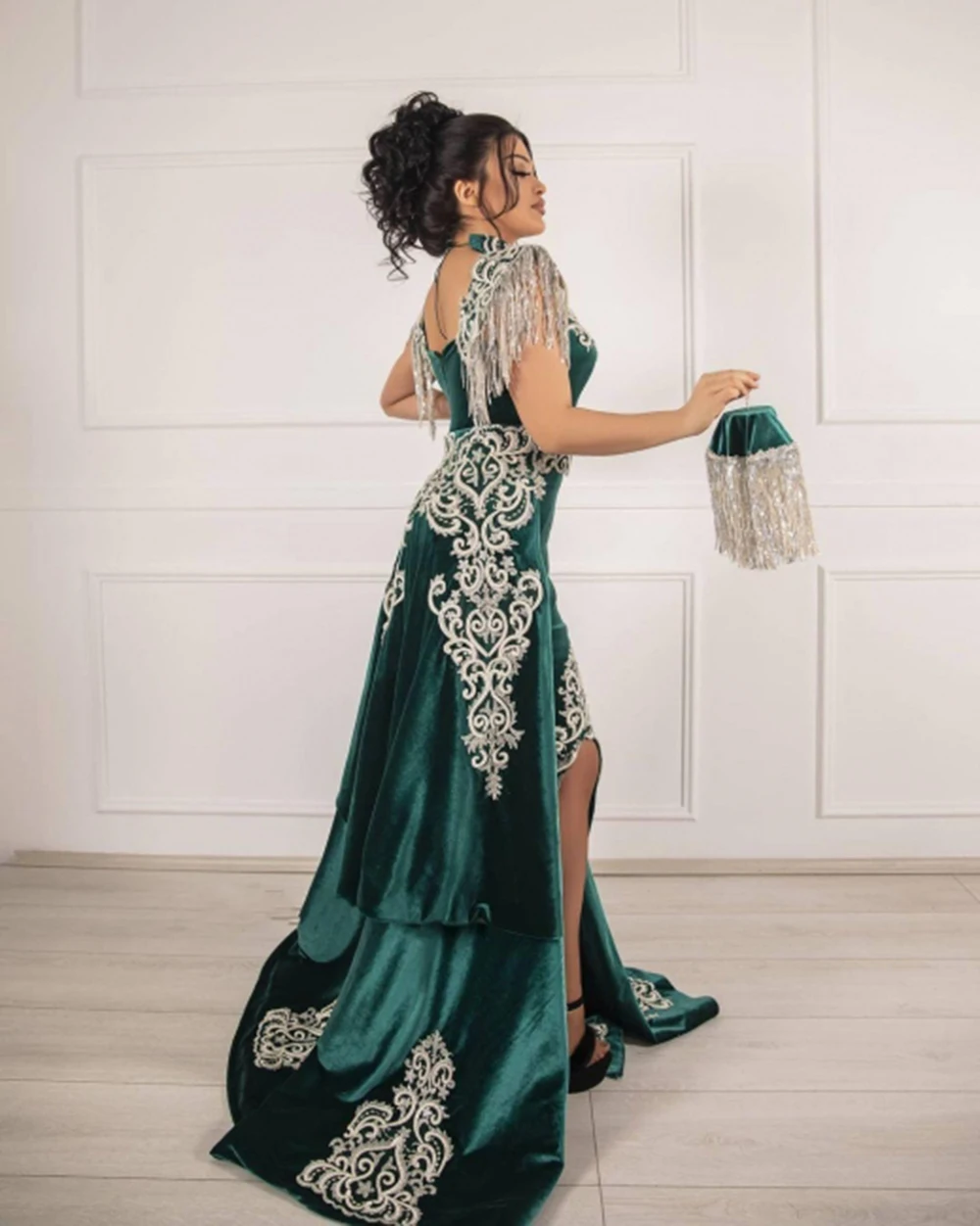 Msikoods-Falda desmontable de terciopelo verde, vestido de caftán marroquí de encaje de dos piezas, vestido de noche árabe de Dubái Abaya para baile de graduación