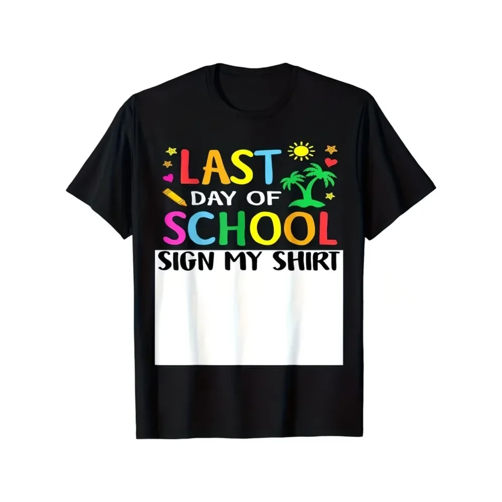 Letters Last Day of School Printed Casual Children's T-shirt Summer Cotton Short Sleeve Fun Fashion Top