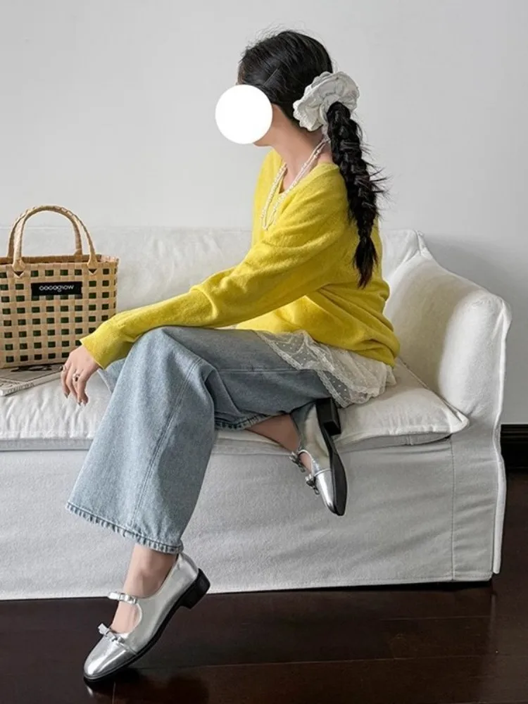 النساء جلد البقر جلد طبيعي مضخات الحلو Bowknot الانزلاق على جولة تو مكتب السيدات المتسكعون بلون جديد أحذية خفيفة أنيقة