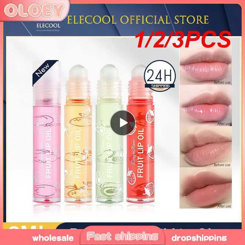 1/2/3PCS Fruit Mirror Water Lip Gloss Moisturizing Plump Sexy Lipstick Transparent Glass Lipstick Roll-on Lip Oil Skin Care