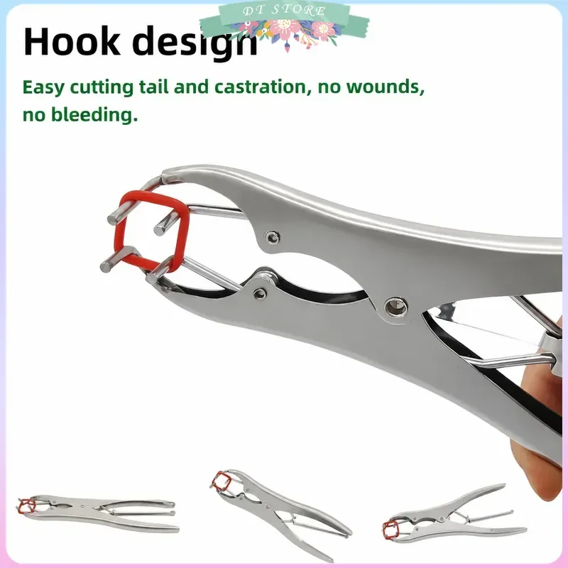 Stainless Steel Sheep Tail Castration Pliers Clamp with 100 Rubber Rings Farm Animal Livestock Tool for Lamb Goat Pig