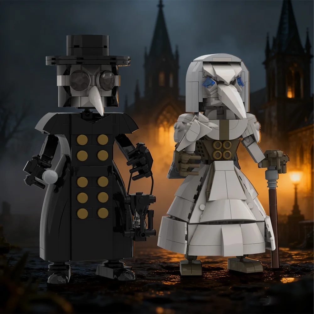 

Dark Plague Doctor Building Blocks Set Gothic Bird Mask Figure Spooky Halloween Decor for Adult Collectors