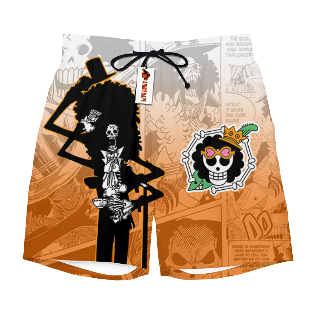 

Мужские быстросохнущие шорты 2026 One Piece Brook Soul King с оранжевым градиентом и принтом в стиле манга, повседневные дышащие пляжные шорты в стиле аниме