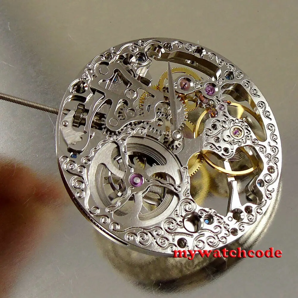 

17 Jewels mechanical silver Skeleton Hand Winding 6498 movement fit parnis watch