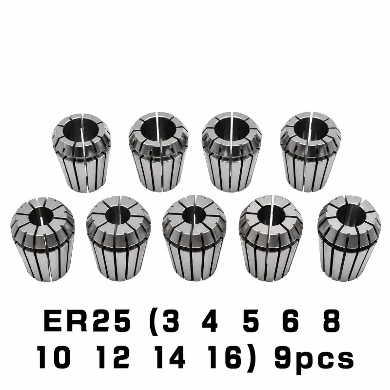9pcs ER25 3 4 5 6 8 10 12 14 16MM Spring Collet High Precision Collet Set For CNC Engraving Machine Lathe Mill Tool