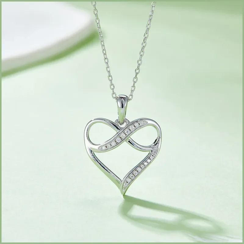 GEM'S BALLET “Infinite love” Hollow Out Design Heart Pendant Necklace 925 Sterling Silver Moissanite Pendant Christmas Necklace