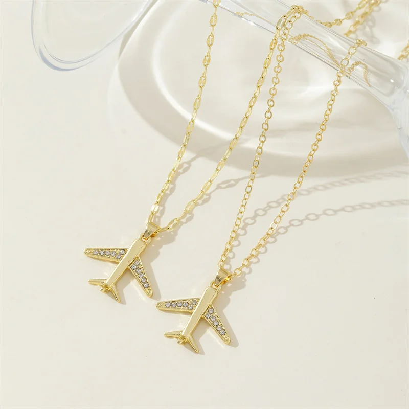 Fashion Zircon Airplane Charm Pendant Necklace For Women Girls Party Punk Jewelry Gift dz010