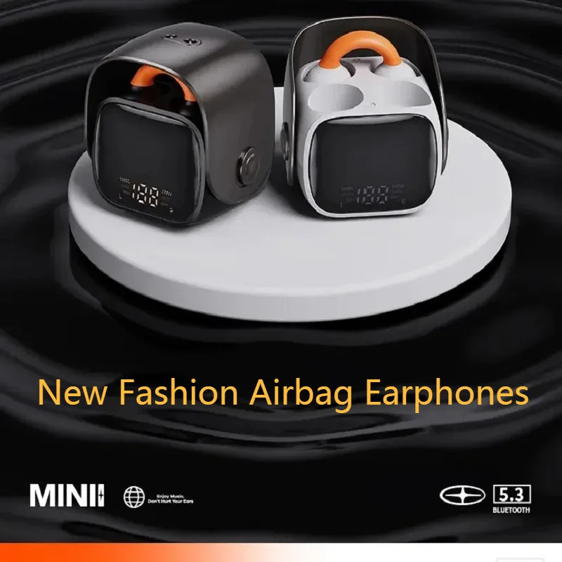 

New Fashion Airbag Earphones Portable Mini Wireless Bluetooth 5.3 Earphones ENC LED Digital Display Screen Stereo Earphones