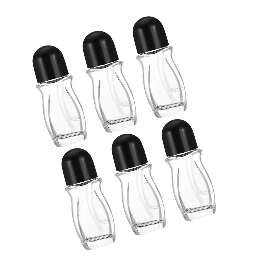 

6Pcs 50Ml Essential Oil Roller Bottles Glass Refillable Aromatherapy Bottles with Stainless Steel Roller Balls Black Perfume