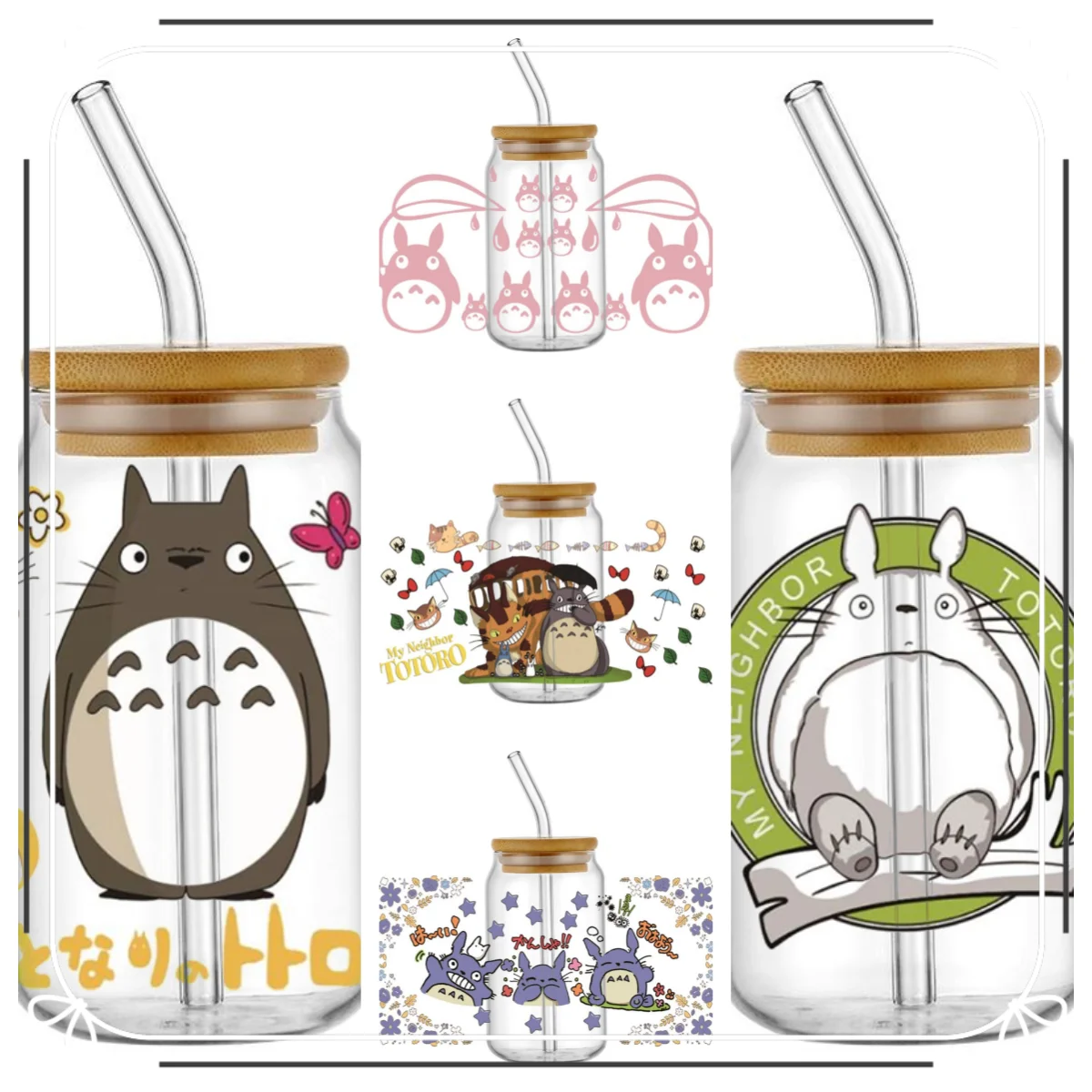 Nuevo diseño DIY taza impermeable pegatina de transferencia de dibujos animados Anime lindo Totoro 3D calcomanía UV DTF envoltura de taza para gafas Libbey de 16oz